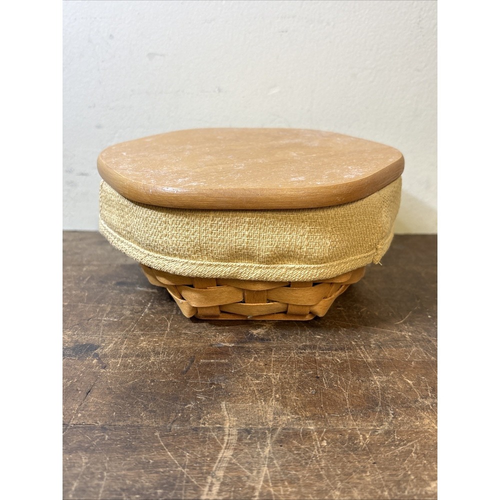 LONGABERGER 2002 6" Hexagon Basket w/ Beige Liner, Lid & Plastic  Protector
